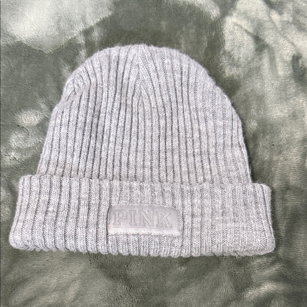 PINK Victoria's Secret Light Gray Knit Beanie